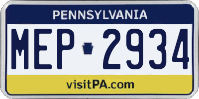 PA license plate MEP2934