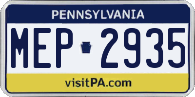 PA license plate MEP2935