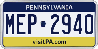 PA license plate MEP2940