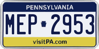 PA license plate MEP2953