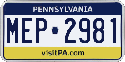 PA license plate MEP2981