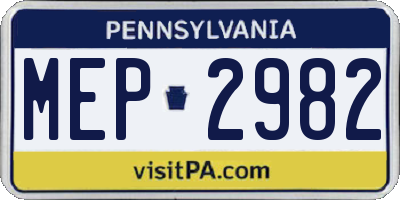 PA license plate MEP2982
