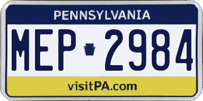 PA license plate MEP2984