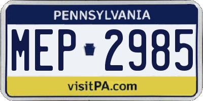 PA license plate MEP2985