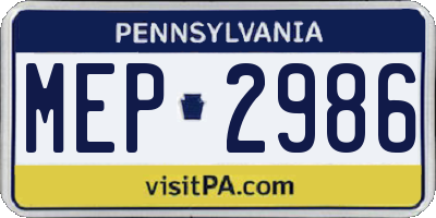 PA license plate MEP2986