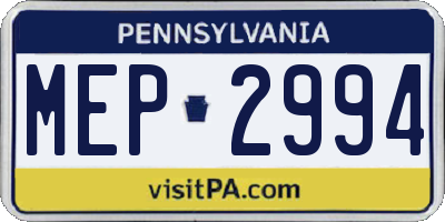 PA license plate MEP2994