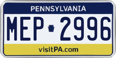 PA license plate MEP2996