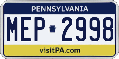 PA license plate MEP2998