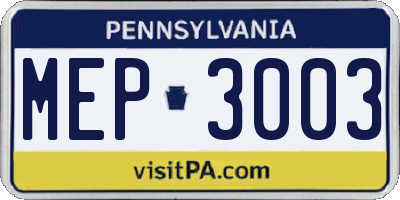 PA license plate MEP3003