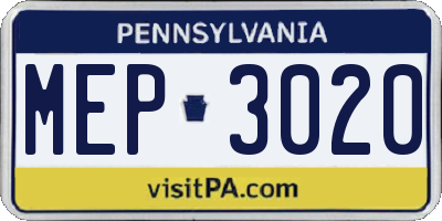 PA license plate MEP3020