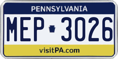 PA license plate MEP3026