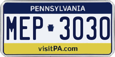 PA license plate MEP3030