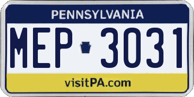 PA license plate MEP3031
