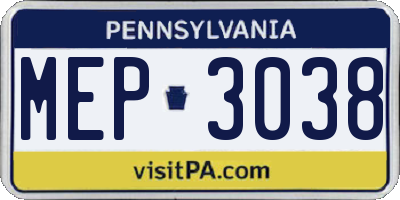 PA license plate MEP3038