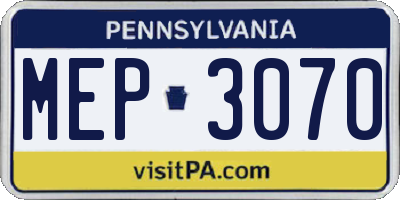 PA license plate MEP3070