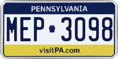 PA license plate MEP3098