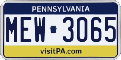 PA license plate MEW3065