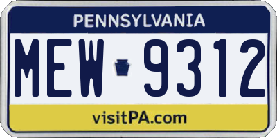 PA license plate MEW9312