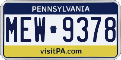 PA license plate MEW9378