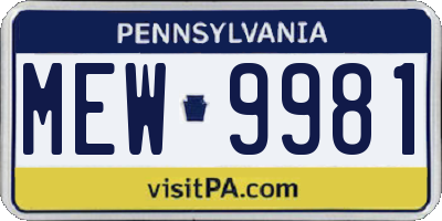 PA license plate MEW9981