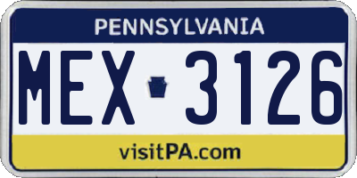 PA license plate MEX3126