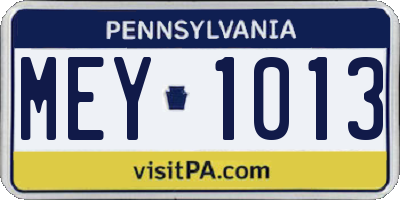 PA license plate MEY1013