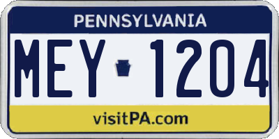 PA license plate MEY1204