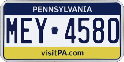PA license plate MEY4580