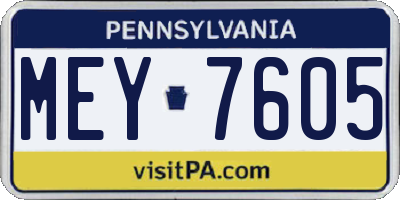 PA license plate MEY7605
