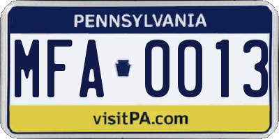PA license plate MFA0013