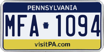 PA license plate MFA1094