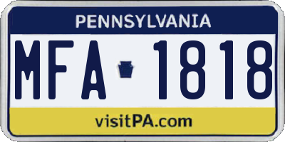 PA license plate MFA1818