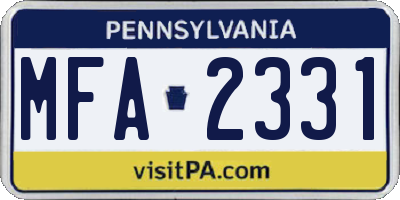 PA license plate MFA2331