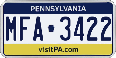 PA license plate MFA3422