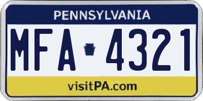 PA license plate MFA4321