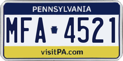 PA license plate MFA4521