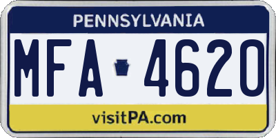 PA license plate MFA4620