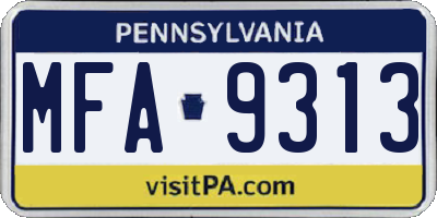 PA license plate MFA9313