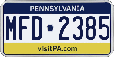 PA license plate MFD2385