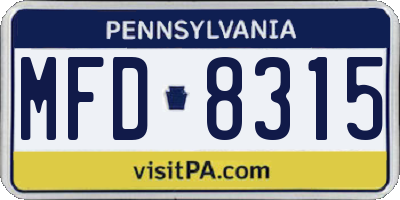 PA license plate MFD8315