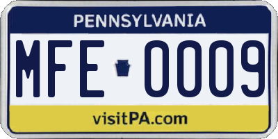 PA license plate MFE0009