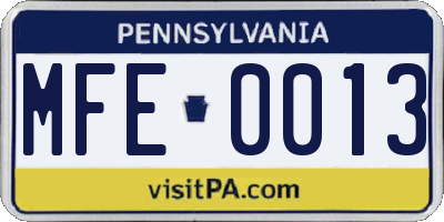 PA license plate MFE0013