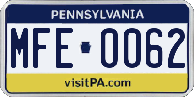 PA license plate MFE0062