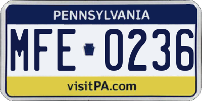 PA license plate MFE0236