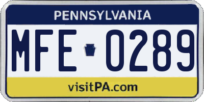 PA license plate MFE0289