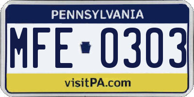 PA license plate MFE0303