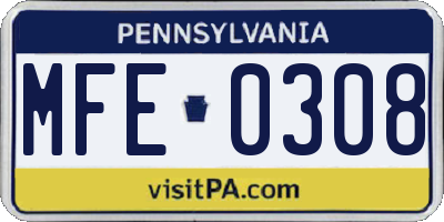 PA license plate MFE0308