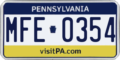 PA license plate MFE0354