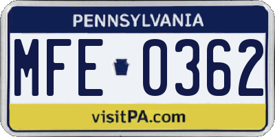 PA license plate MFE0362