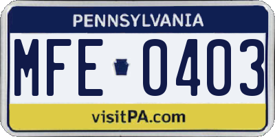 PA license plate MFE0403